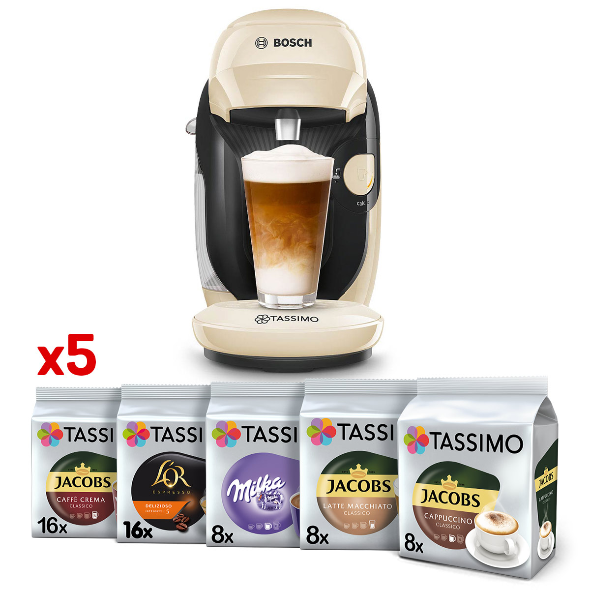 Ekspres kapsułkowy Tassimo Bosch Style kremowy i 56 kaw