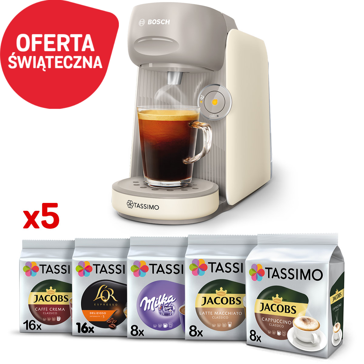 NOWOŚĆ – Ekspres kapsułkowy Tassimo Bosch Finesse kremowy i 56 kaw