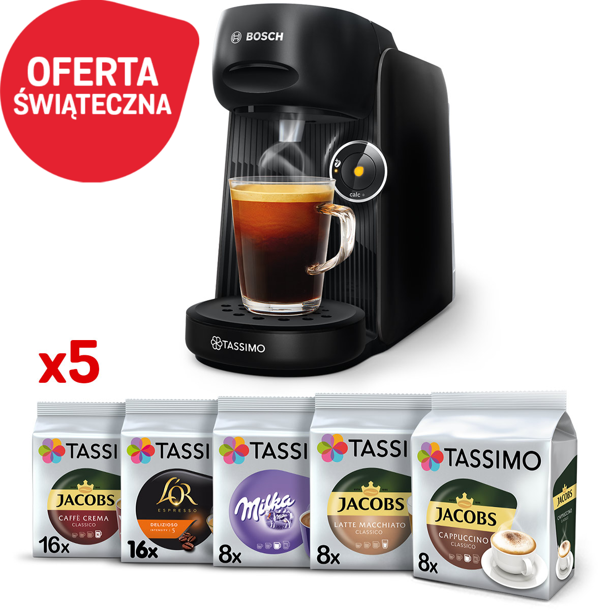 NOWOŚĆ – Ekspres kapsułkowy Tassimo Bosch Finesse czarny i 56 kaw