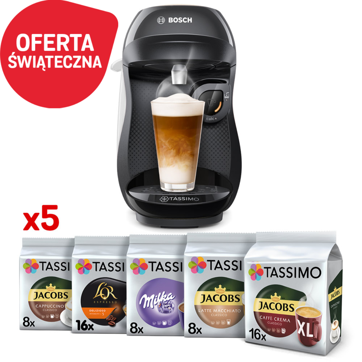 Ekspres kapsułkowy Tassimo Bosch Happy czarny i 56 kaw