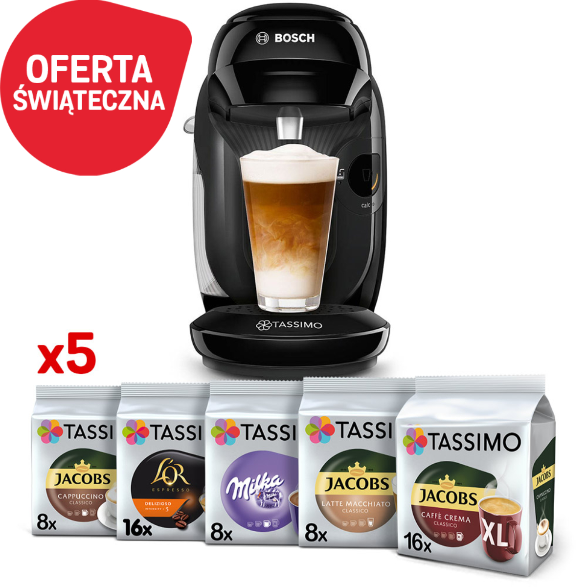 Ekspres kapsułkowy Tassimo Bosch Style czarny i 56 kaw