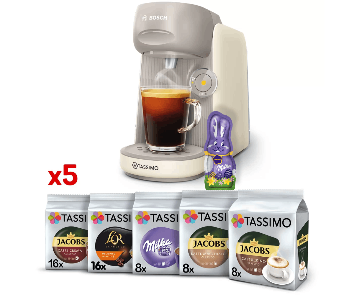 Ekspres kapsułkowy Tassimo Bosch Finesse kremowy i 56 kaw